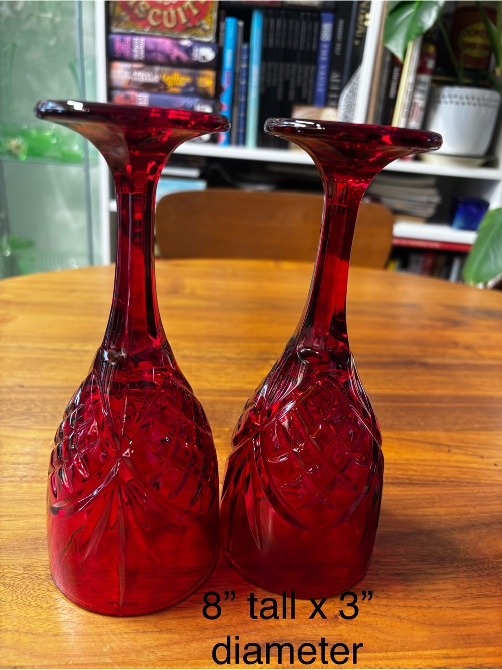 Godinger Dublin red crystal diamond cut 10 oz stemmed goblets; set of 2 - Picture 8 of 10